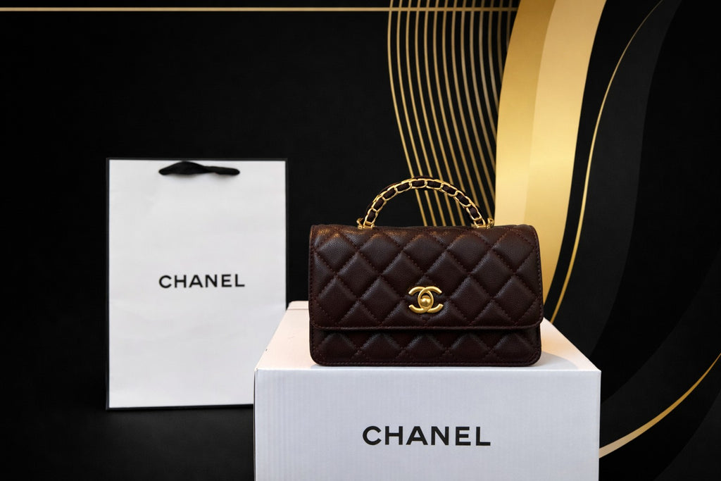 🖤 Midnight Empress Quilted Top Handle Bag Burgundy & Black