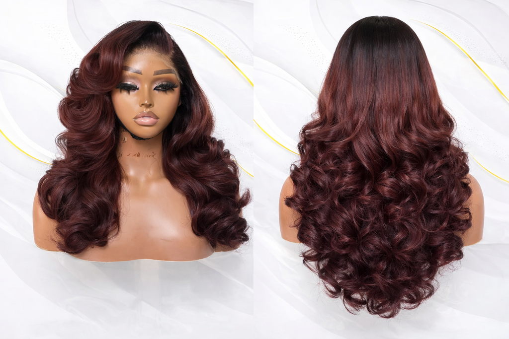 Royal Curl Luxe Wig (Deep Curly Ombre). 100% Human Hair Transparent Lace