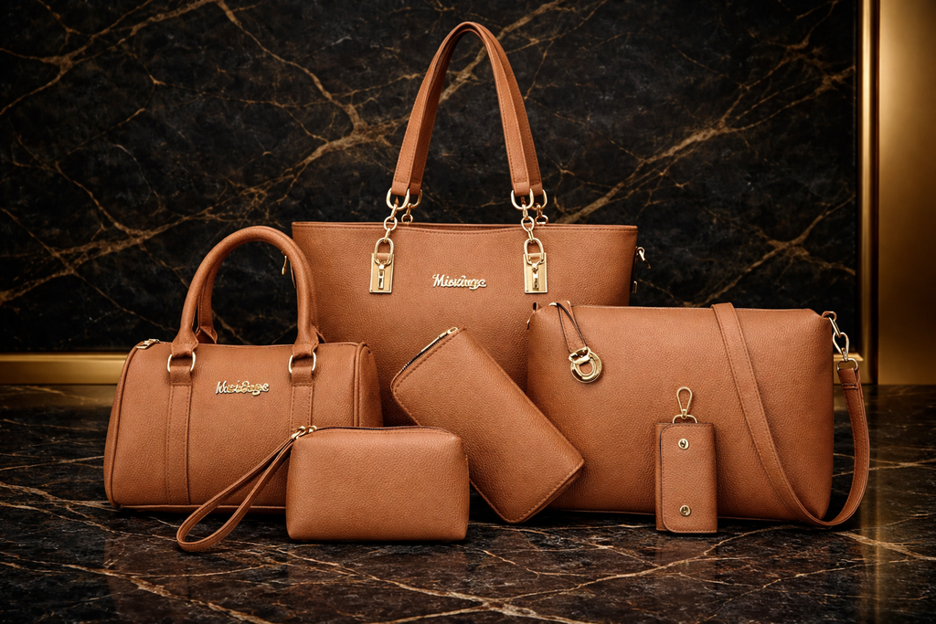 Her Empire Beauty Golden Mocha 6-Piece Luxury Handbag Set