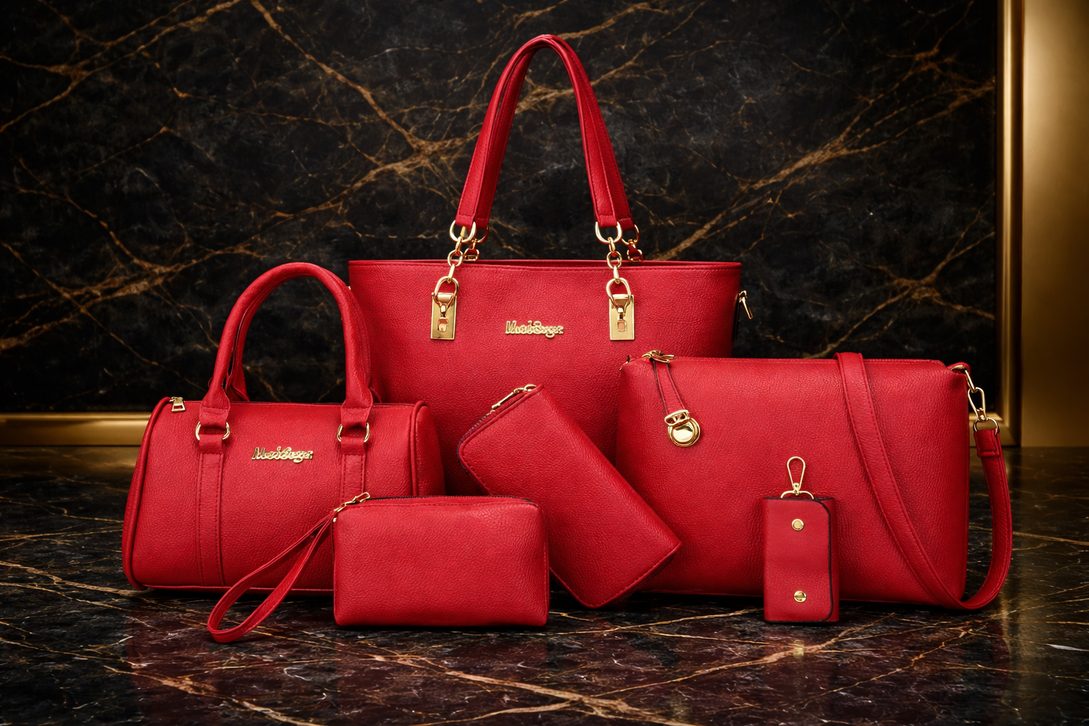 Her Empire Beauty Ruby Royale 6-Piece Luxury Handbag Set
