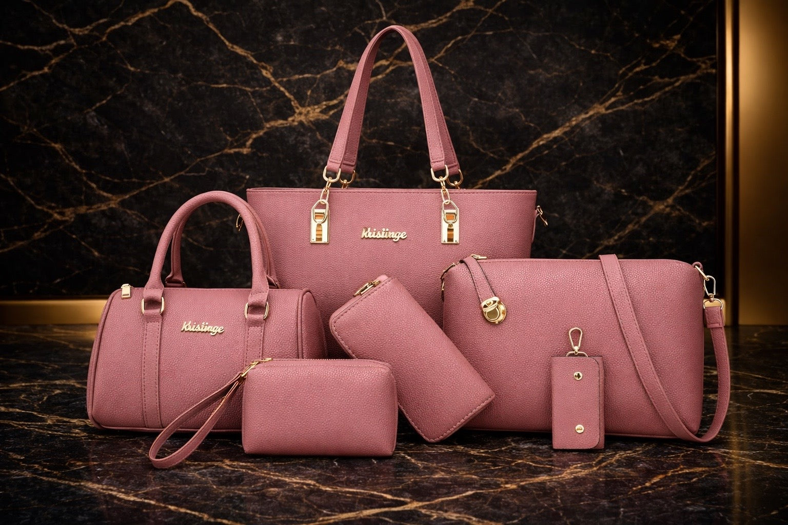 Her Empire Beauty Rose Royale 6-Piece Luxury Handbag Set