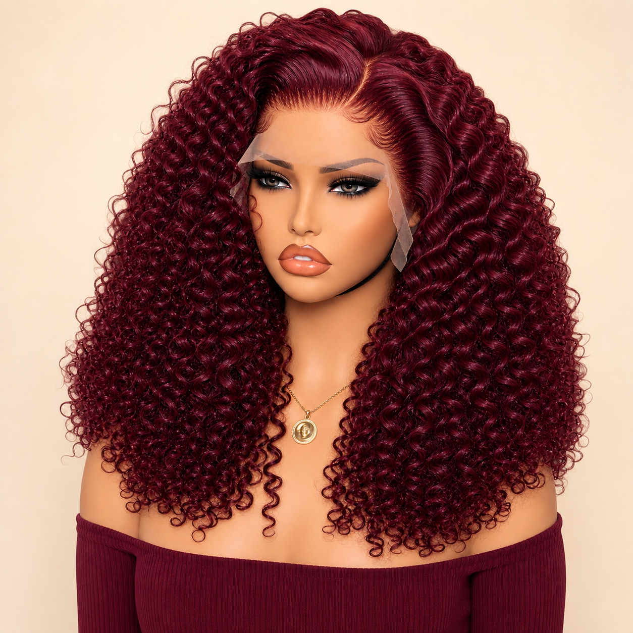 HEB Burgundy Royalty Curly Lace Wig