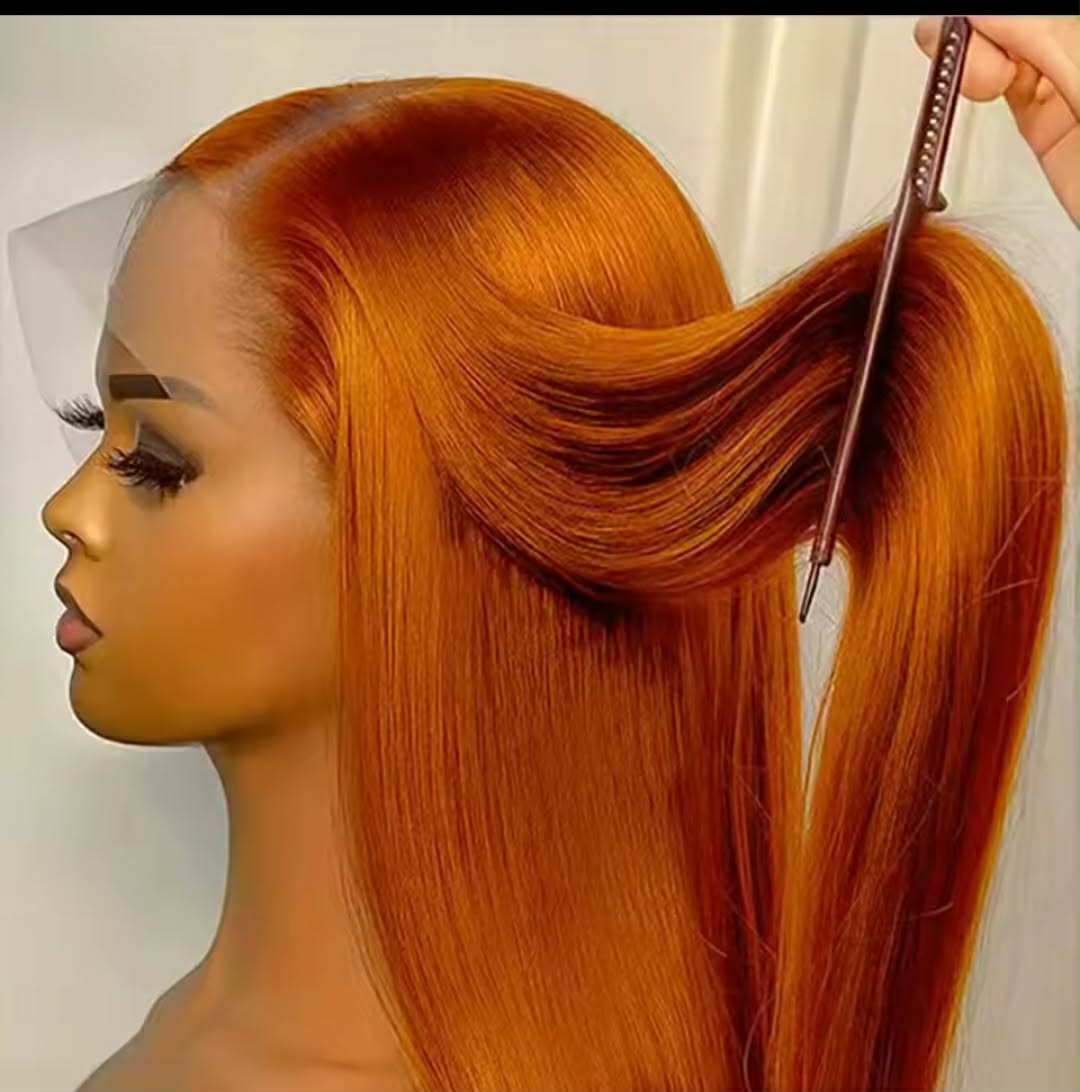 HEB Crown Luxe Copper Straight Wig 100% human hair transparent lace