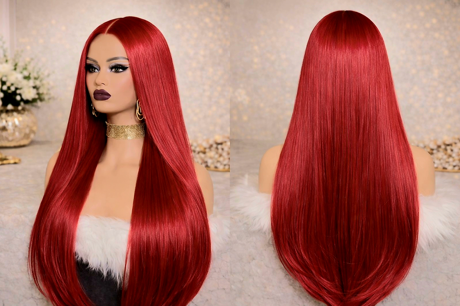 Empress Ruby Silk (Bone Straight Red Wig)