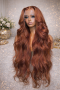 Queen Auburn Luxury Wave Wig. 100% Human Hair Transparent Lace