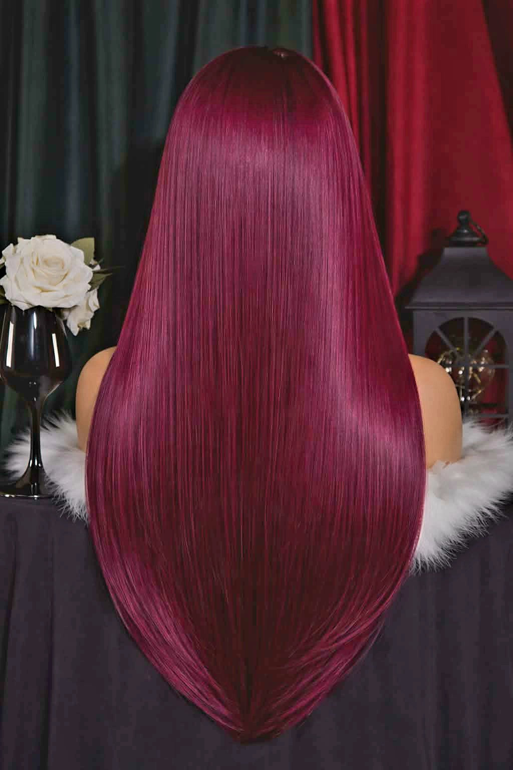 Wine Silk Luxe (Burgundy Straight Wig) 100% Human Hair Transparent lace wig