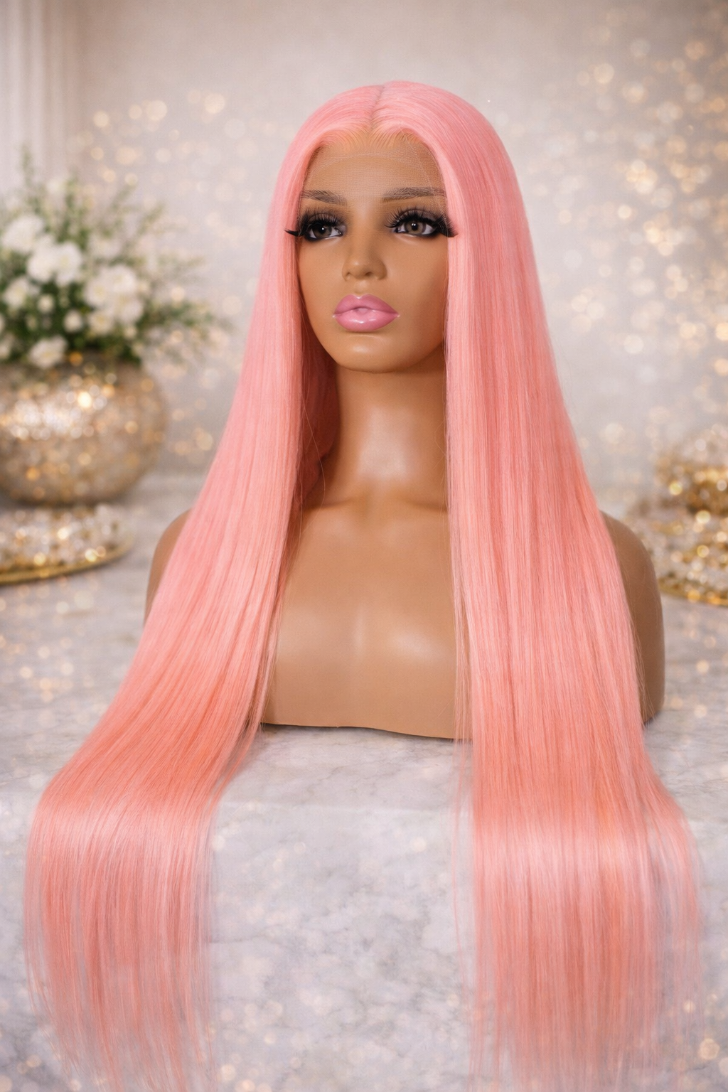 Peach Pink Straight Glam Wig