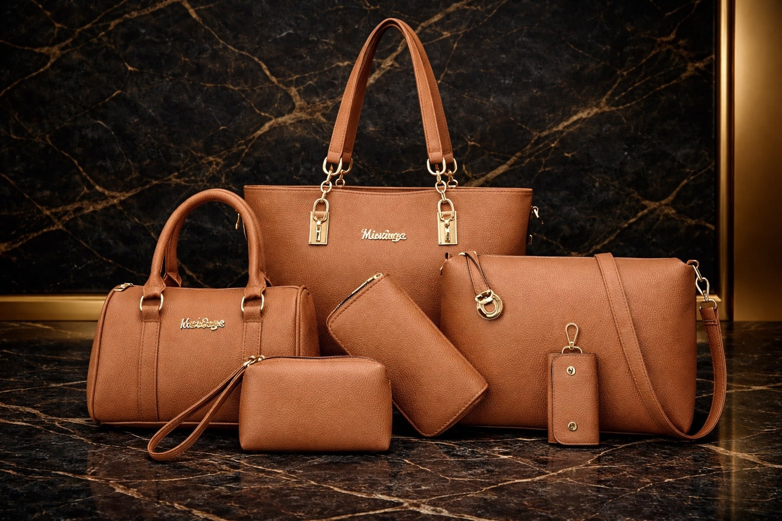 Her Empire Beauty Golden Mocha 6-Piece Luxury Handbag Set
